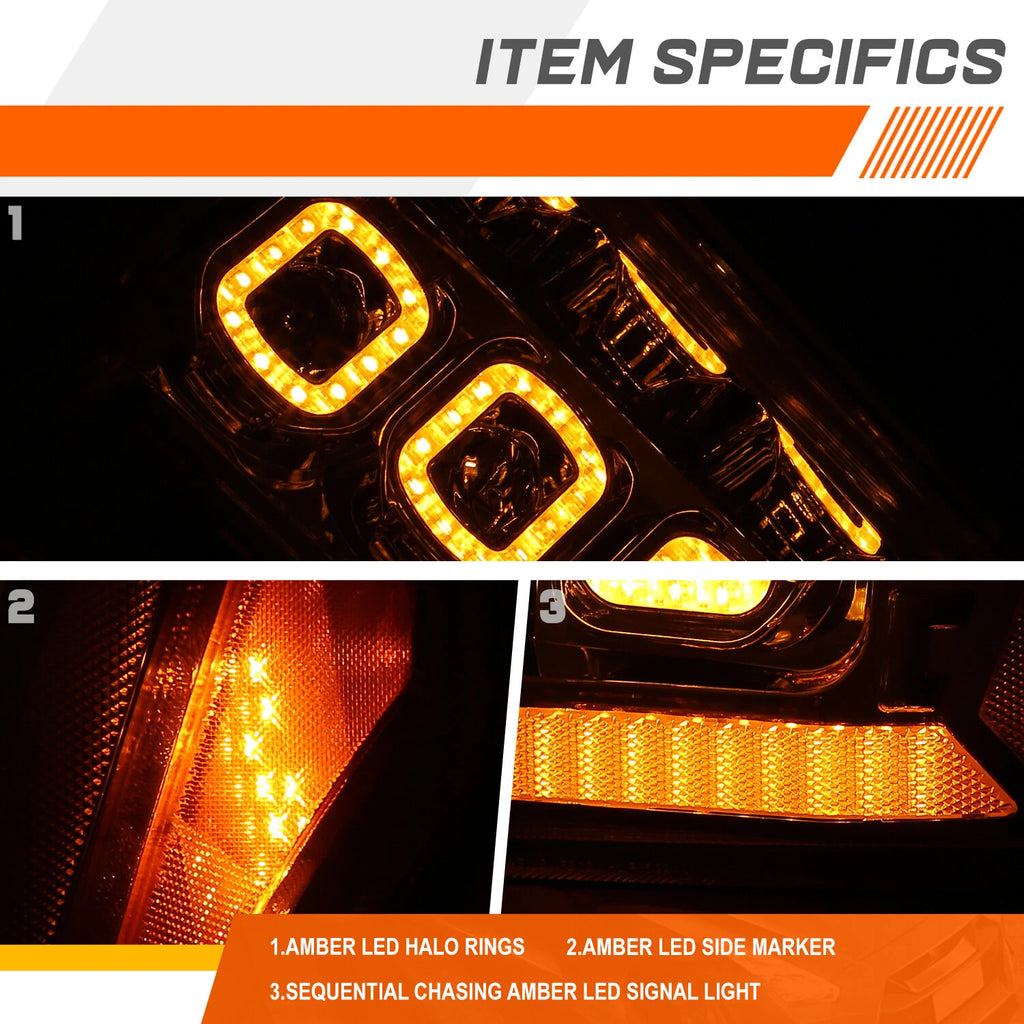 Sequential LED DRL Projector Headlights for Ford F250 F350 F450 (2011–2016)