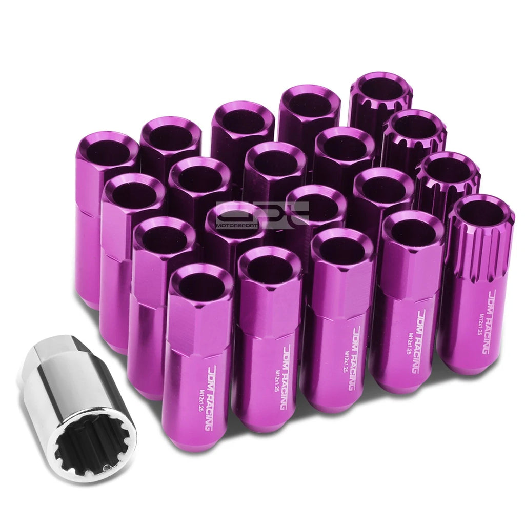 Open-End Aluminum Purple Lug Nuts Set of 16 + 4 Lock Nuts + Adapter M12x1.25
