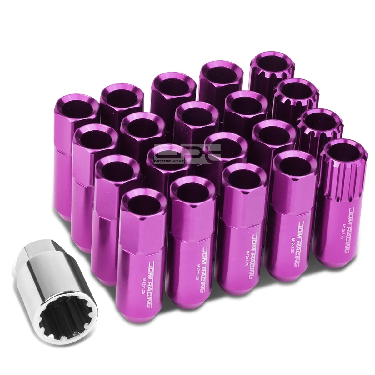 Open-End Aluminum Purple Lug Nuts Set of 16 + 4 Lock Nuts + Adapter M12x1.25