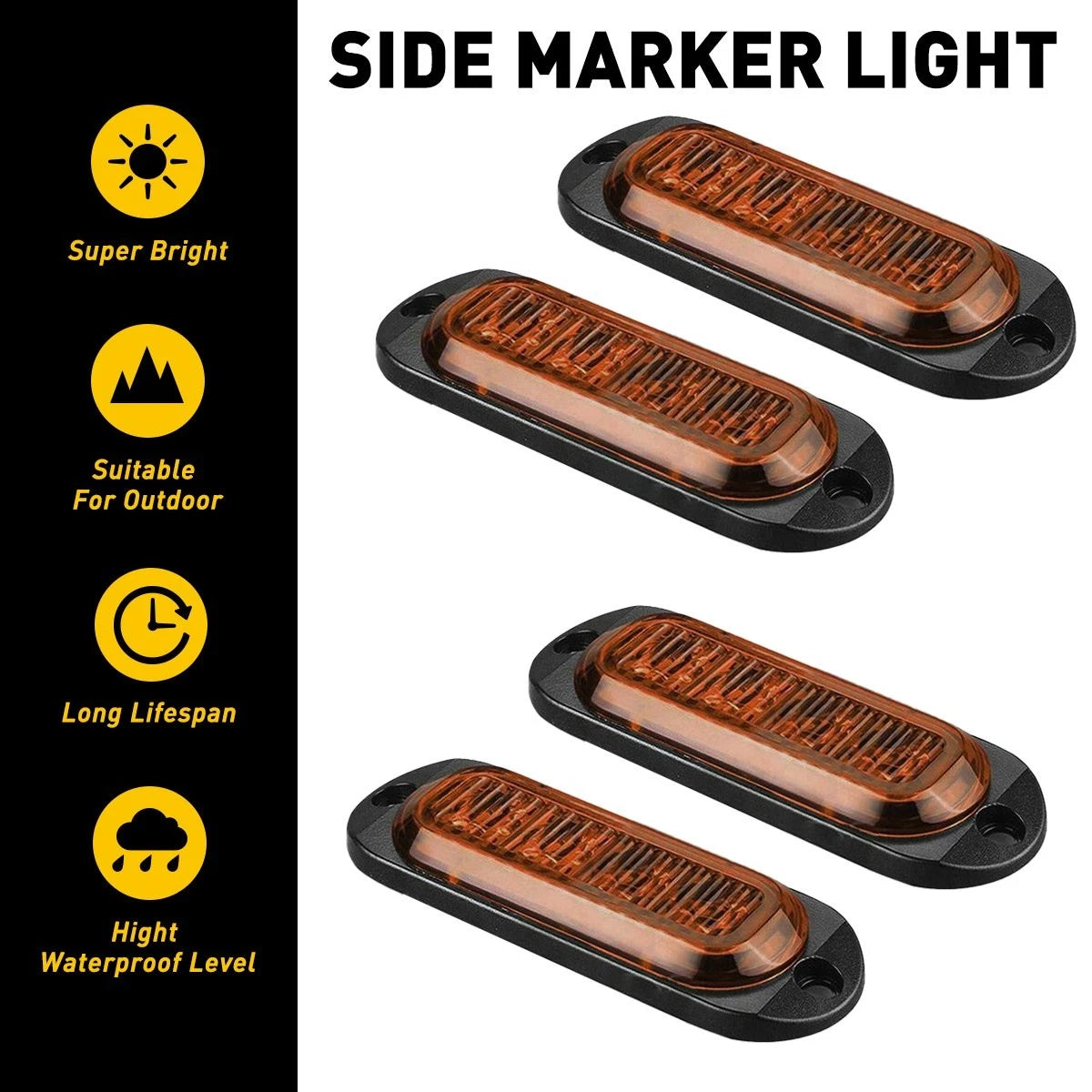 Set of 4 Amber LED Marker Lights for Truck Trailer (Oval)