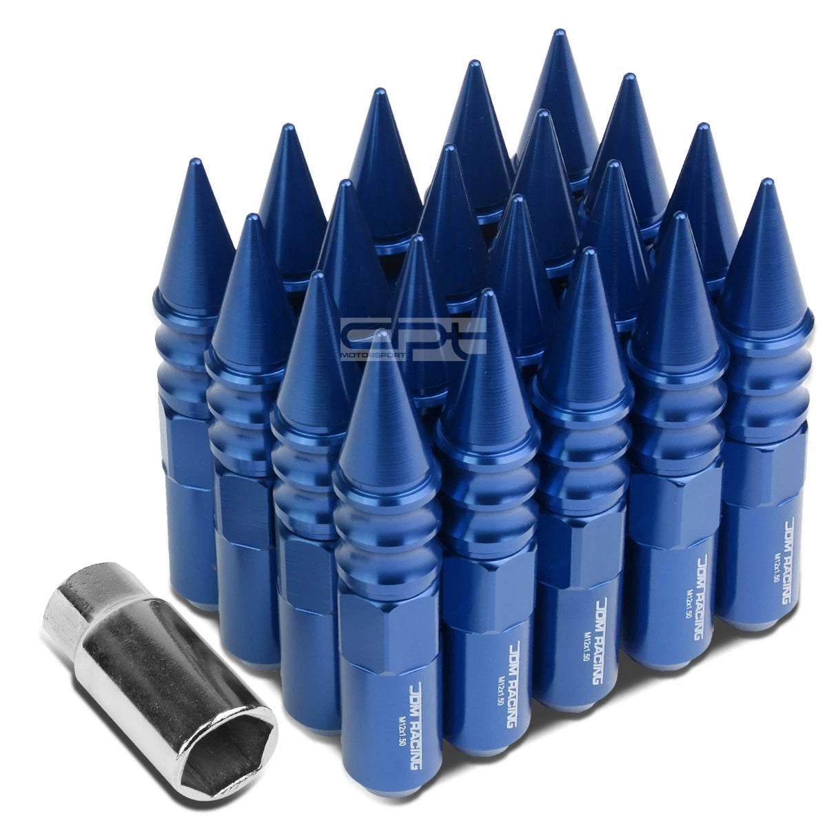 20 PCS M12X1.5 107MM Tall Blue Aluminum Spiked Cap Lug Nuts + Adapter