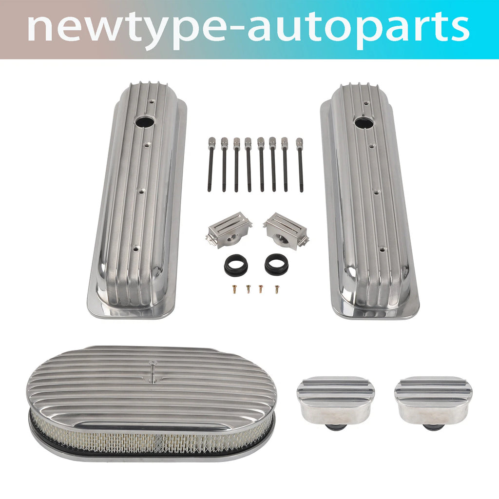 SBC 350 Center Bolt Short Valve Covers & 12" Air Cleaner Breather Kit