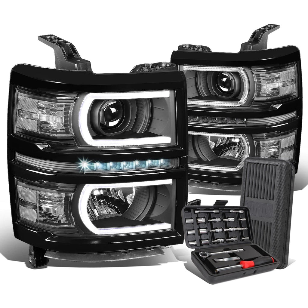 LED Black Clear Side Projector Headlights for Silverado 1500 (2014–2015)