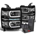 LED Black Clear Side Projector Headlights for Silverado 1500 (2014–2015)