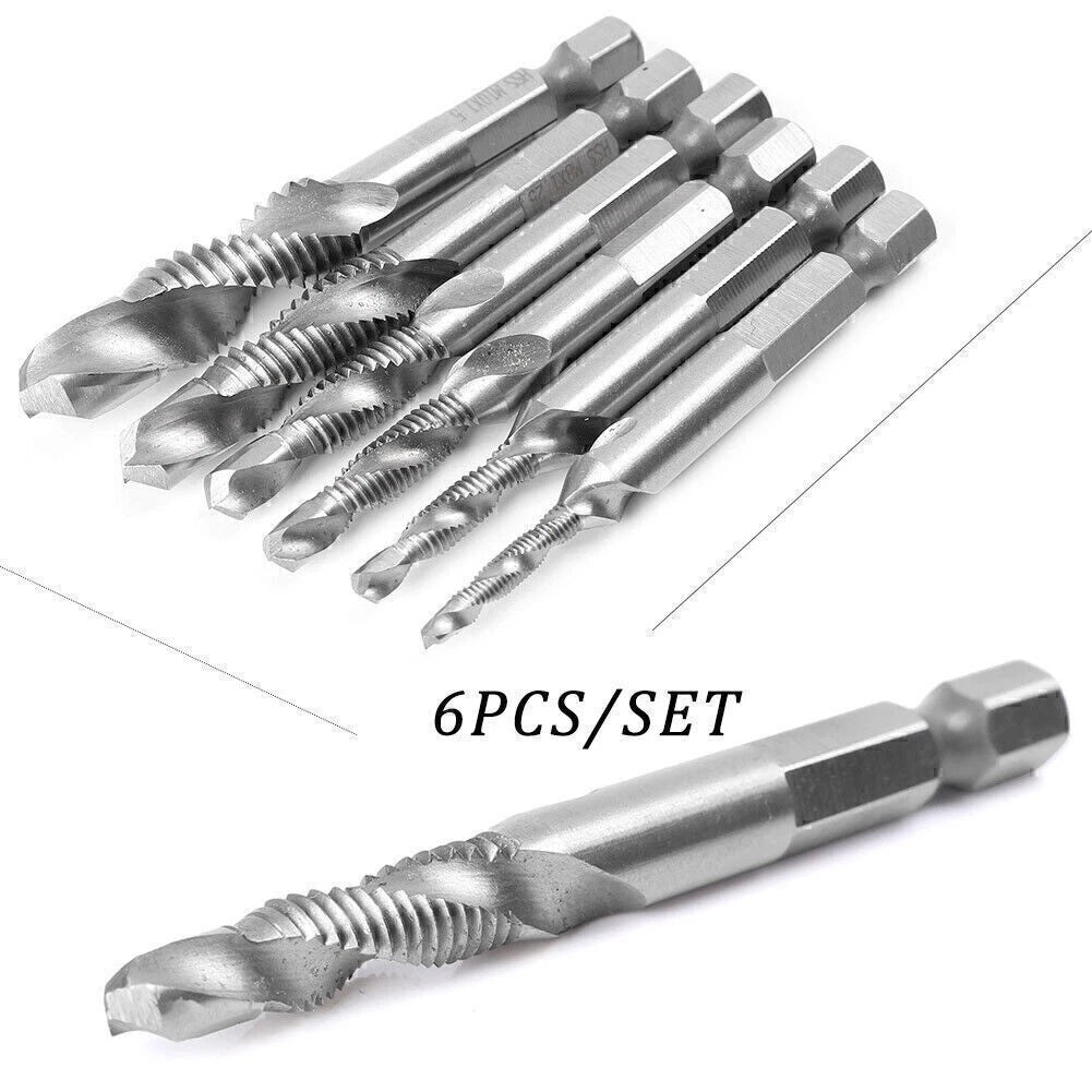 6x HSS Drill Tap Bit Set M3-M10 Countersink Deburr Kit for Metric