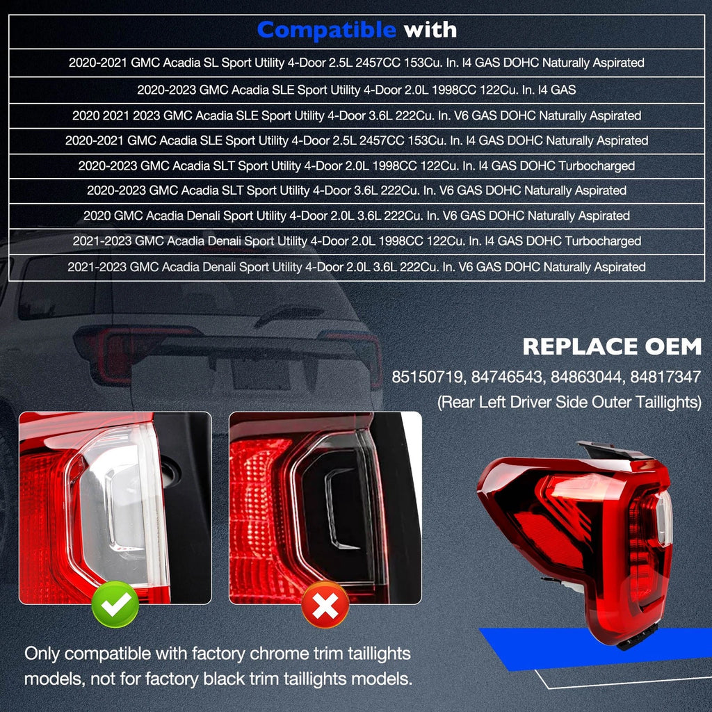 LED Brake Taillights Lamp Assembly for GMC Acadia (2020–2023) 85150719