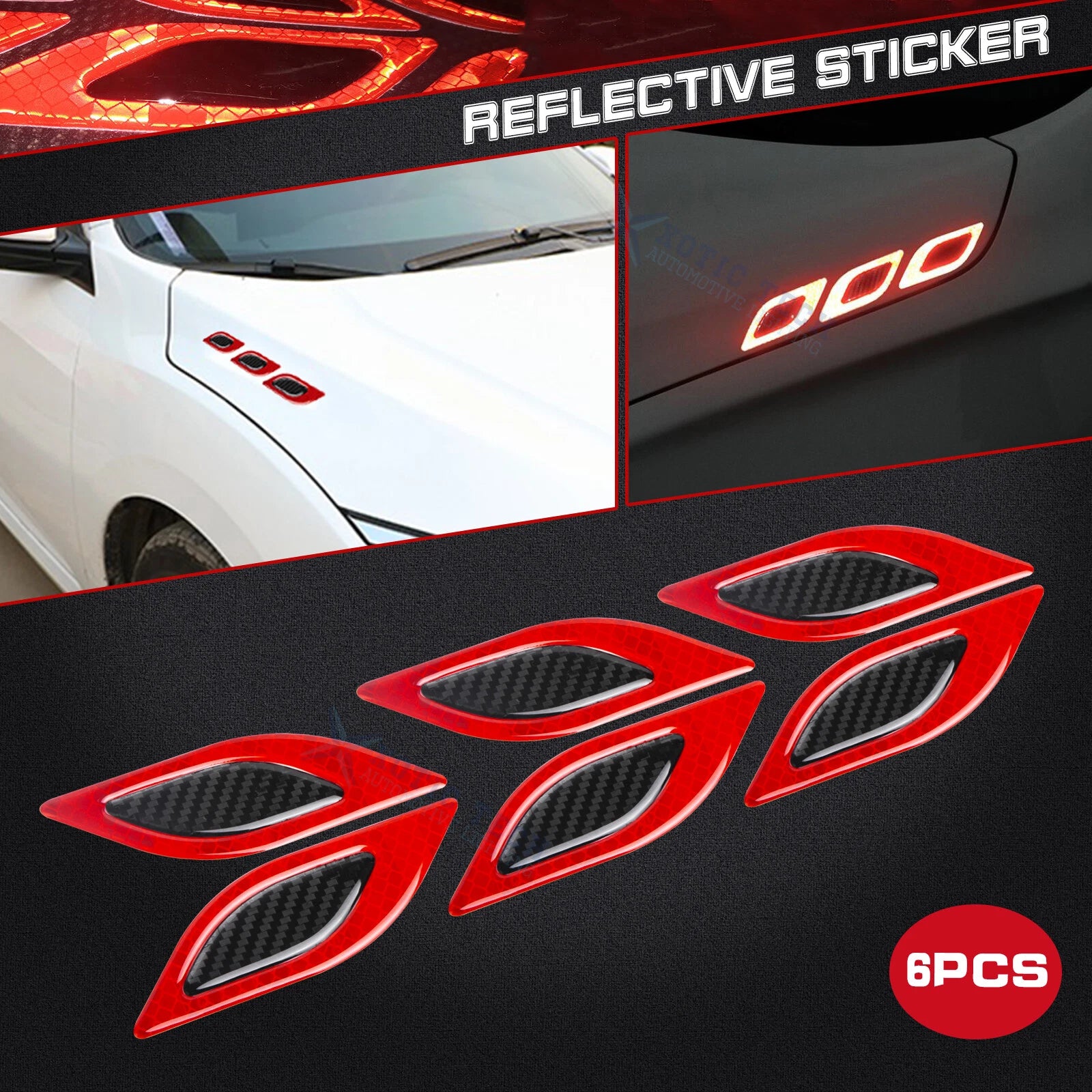 Red 3D Carbon Fiber Night Reflect Car Vent Edge Bumper Decal (—–—)