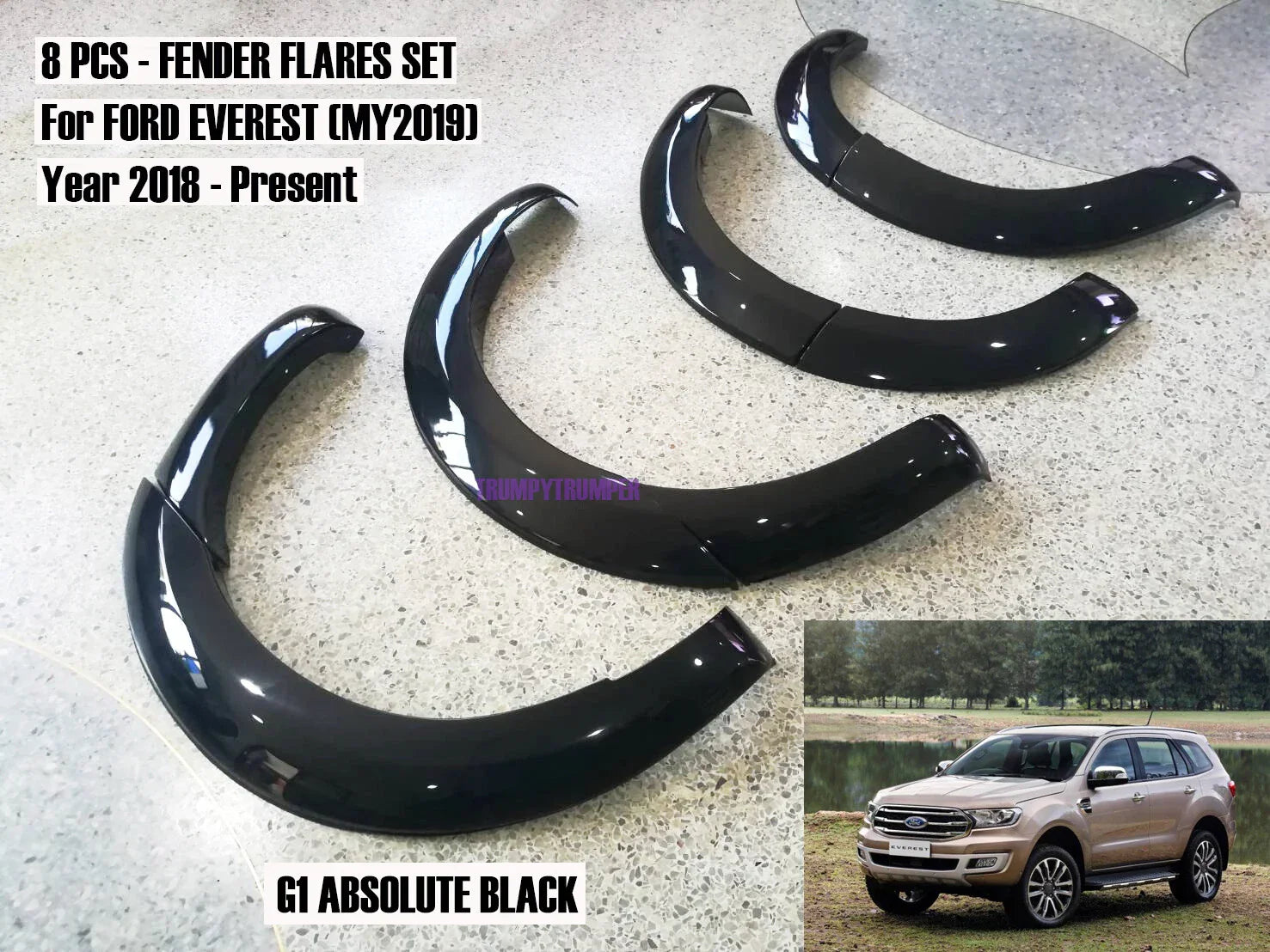 Glossy Black Fender Flares for Ford Everest UAII 2018-2021 SUV