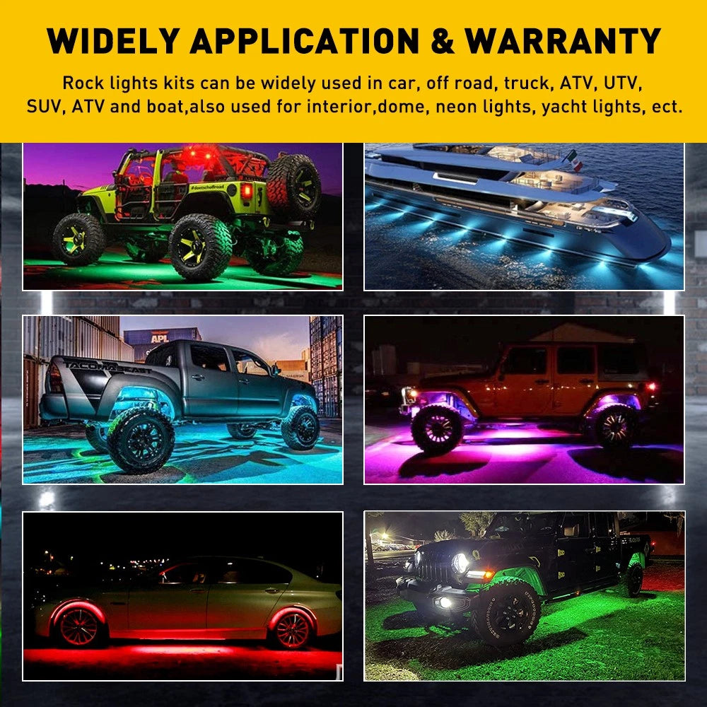 8X RGB LED Rock Neon Underglow Lights for Chevy Silverado (1500, 2500 HD)