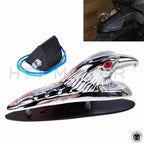 Chrome Front Fender Bonnet Eagle Head with Red LED Eyes for Motorcycle