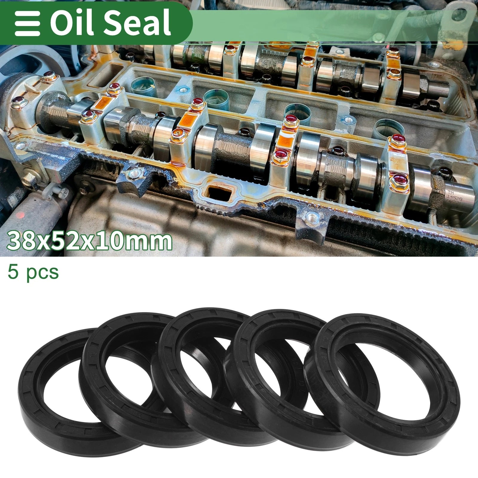 Set of 5 Oil Seal Rotary Shaft Seal NBR Rubber 38x52x10mm