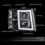 Headlight Headlamp with LED Bar for Silverado 1500 2500HD 3500 (2007–2014)