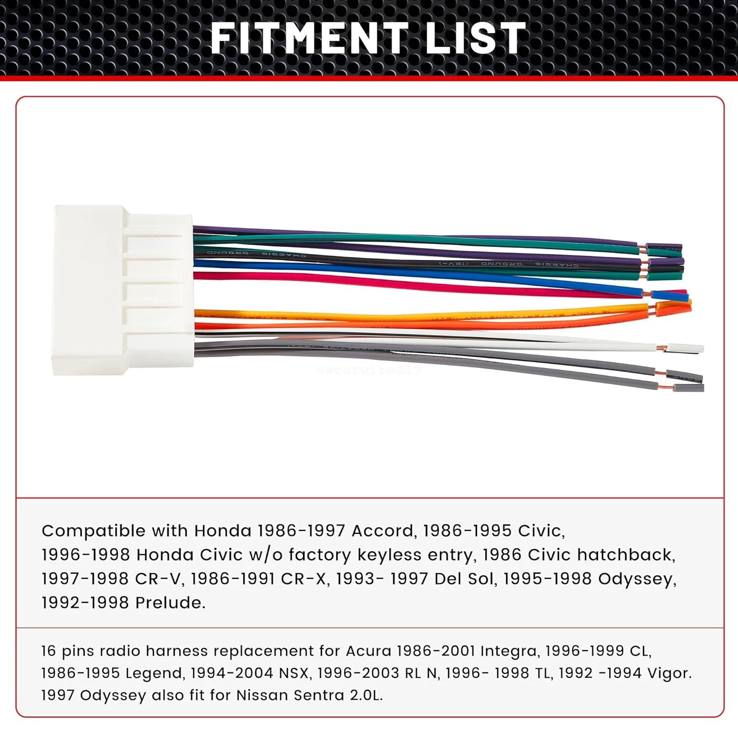 16 Pin Radio Stereo Wire Harness Connector for Honda Accord Civic (1986–1995)