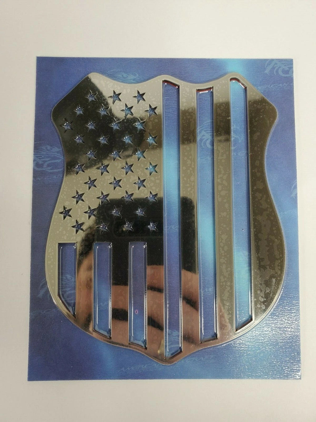 Police Shield Thin Blue Line Emblem Polished Stainless Badge for Car (5in)