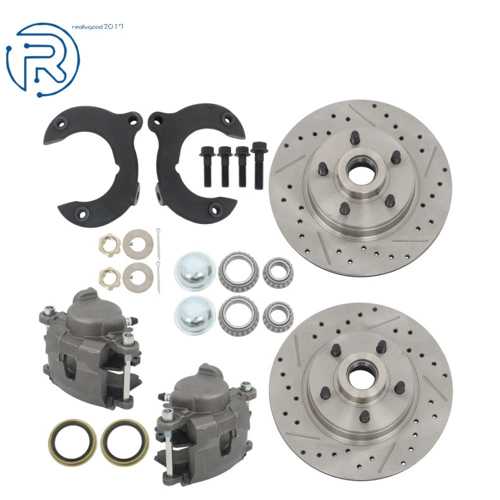 Front Disc Brake Kit for Mustang II (1974–1978) - 11" Slotted Rotors, Piston Calipers