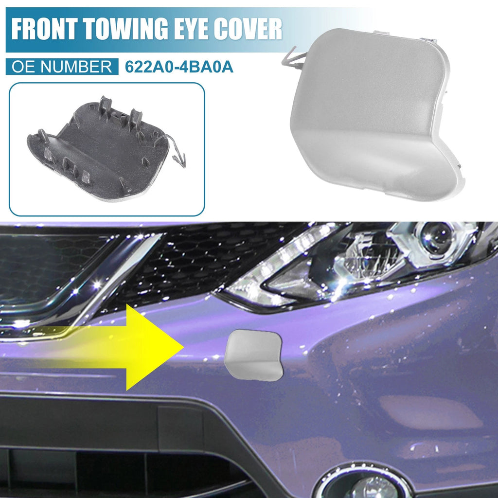 Front Bumper Tow Hook Cover 622A0-4BA0A for Nissan Rogue (2014–2016) Silver Tone