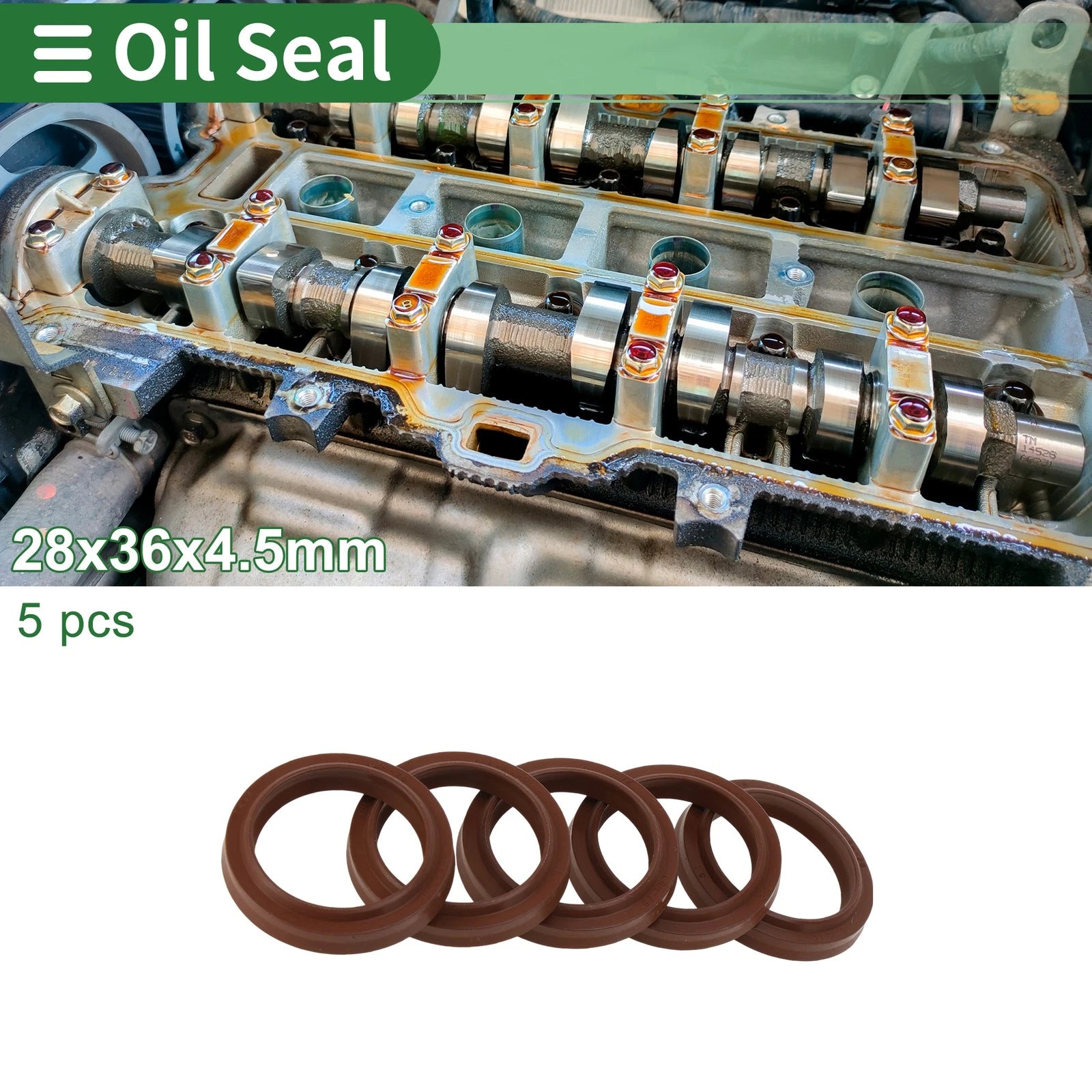 Set of 5 Oil Seal Rotary Shaft Seal FKM Rubber 28x36x4.5mm
