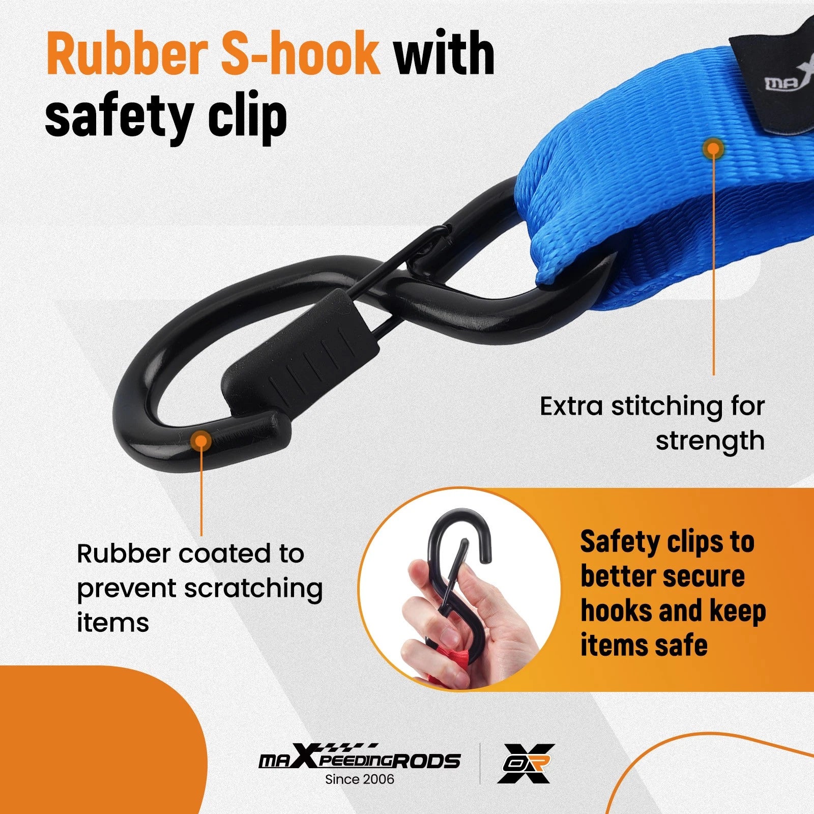 Set of 4 Heavy Duty Retractable Ratchet Tie Down Straps 1.6in x 8ft