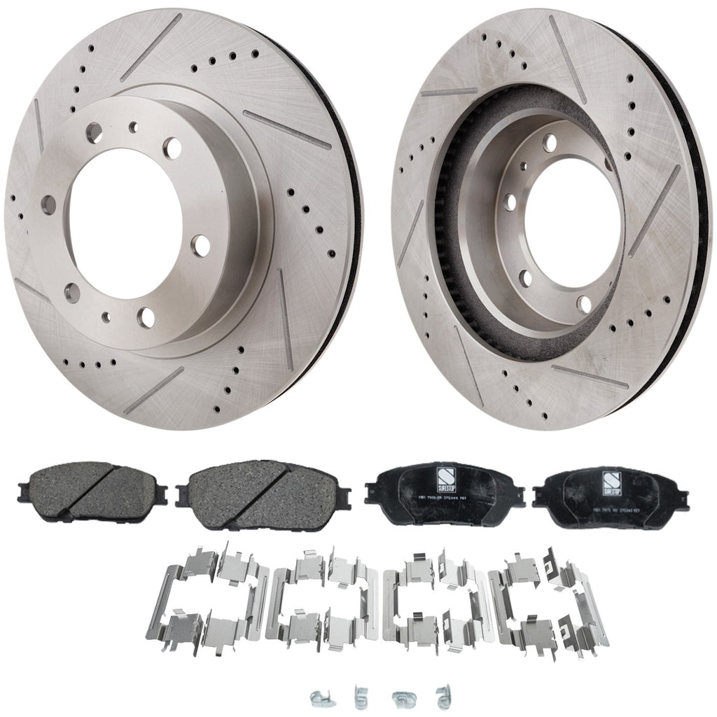 Disc Brake & Pad Kit for Tacoma (2005–2015) Front Cross-Drilled Ceramic
