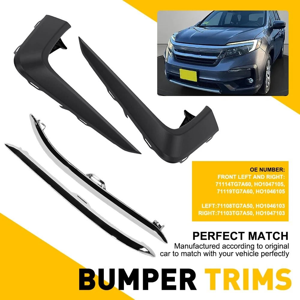 Black Chrome Bumper Grille Molding Trim for Honda Pilot (2019–2022)