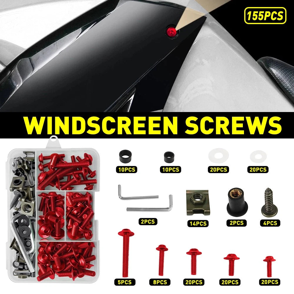 155pc Red Aluminum Fairing Bolts Kit M5 M6 for Honda CBR600RR CBR1000RR (2003–2023)