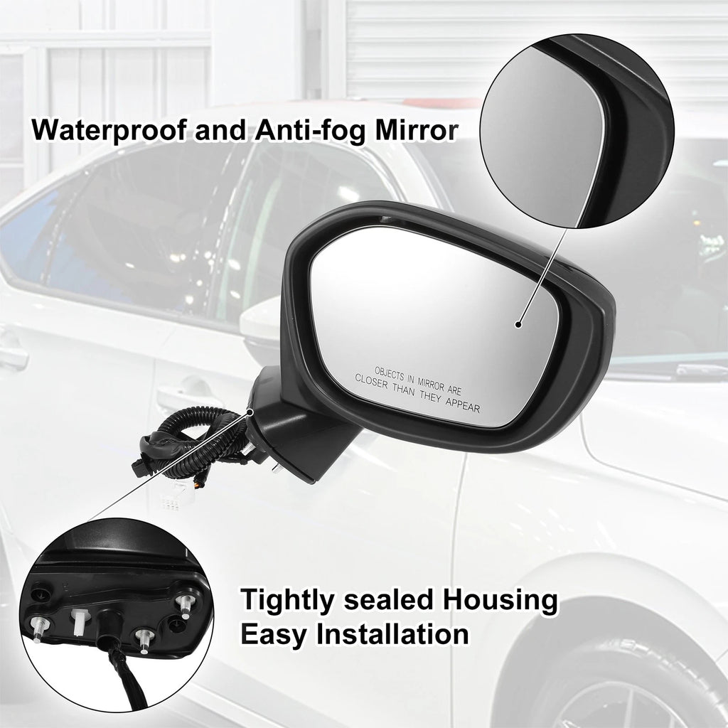 3 Pin Right Side Exterior Door Mirror Assembly Black for Honda Civic (2022–2023)
