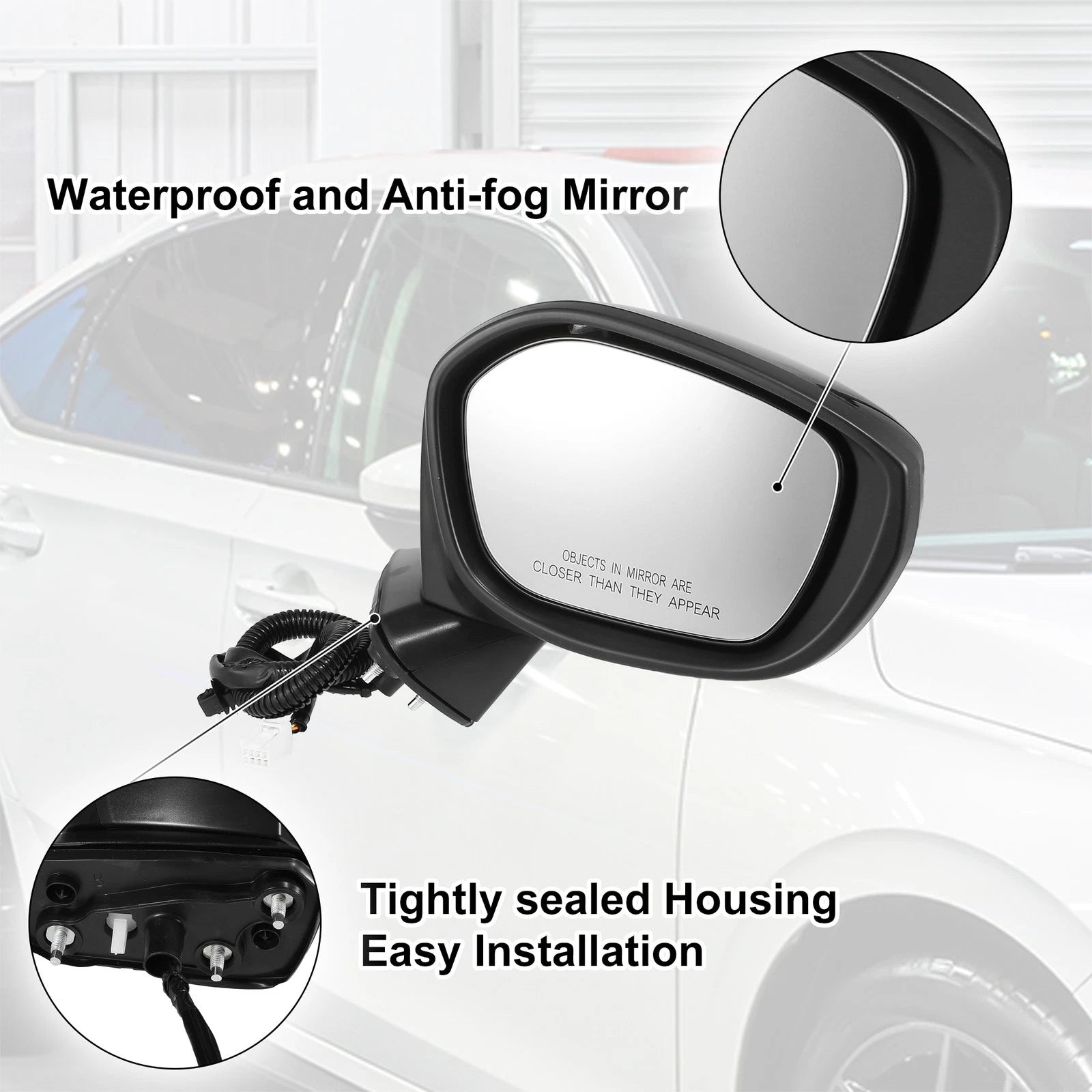 3 Pin Right Side Exterior Door Mirror Assembly Black for Honda Civic (2022–2023)