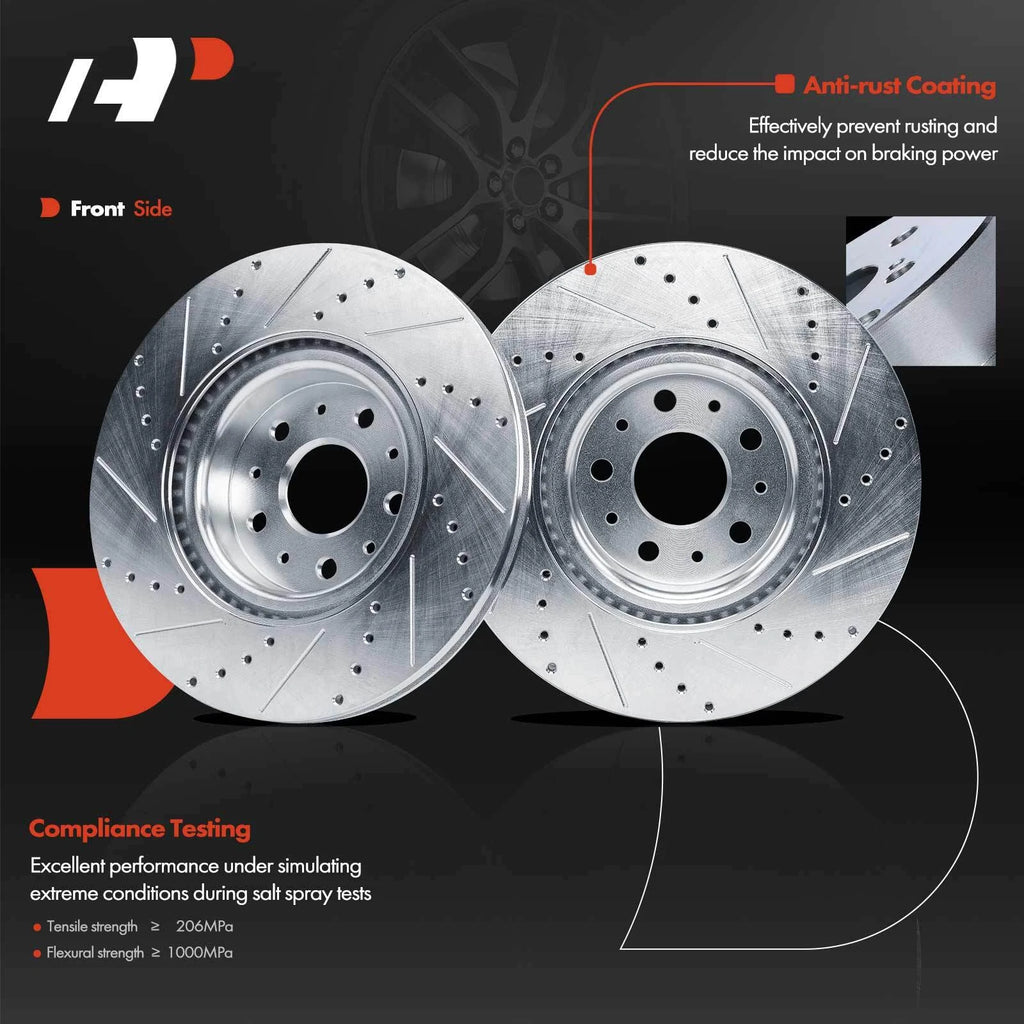Set of 6 Front Drilled Brake Rotors & Ceramic Pads for Chevy Camaro Cadillac CTS