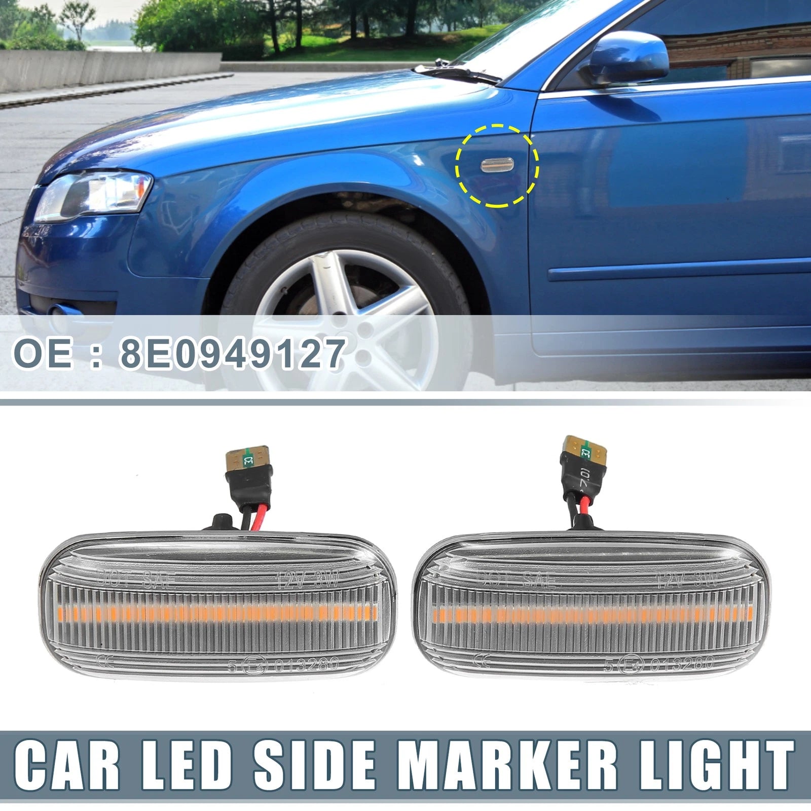 2X Clear Lens LED Side Marker Amber Light 8E0949127 for Audi A4 (2002–2009)
