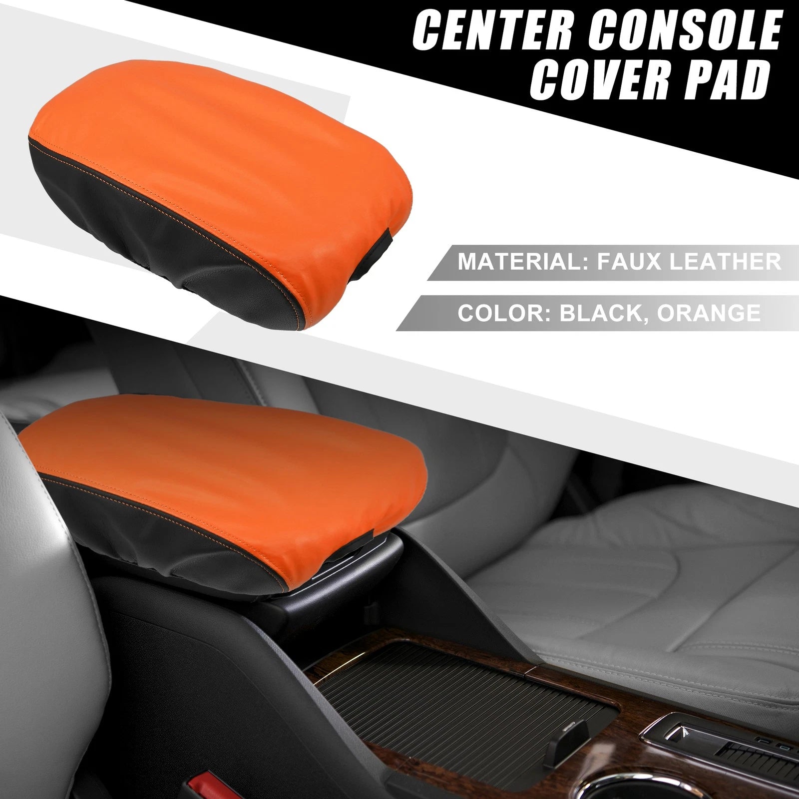 Center Console Armrest Pad Cover for Dodge Charger (2015–2022) Black Orange