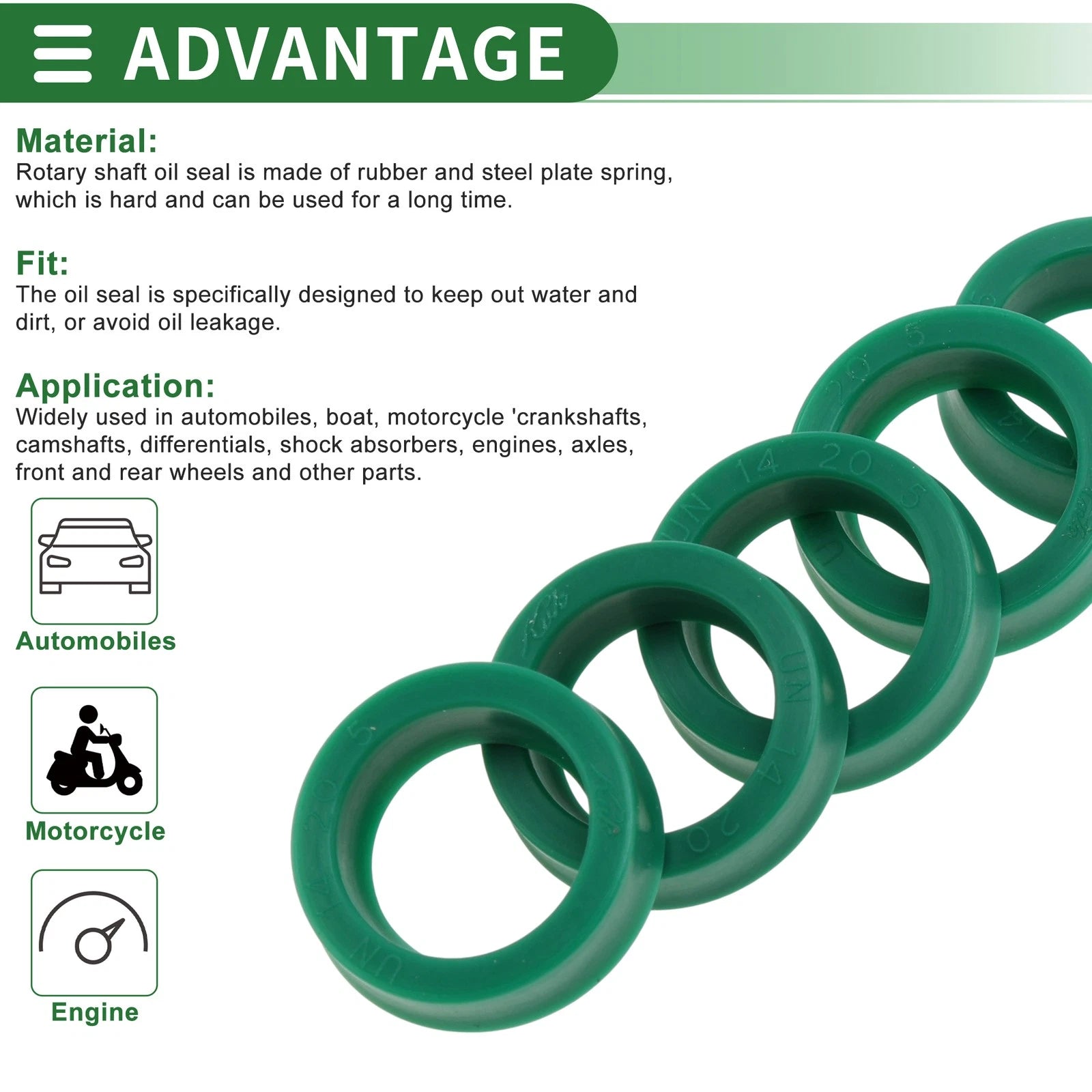 Set of 5 Oil Seal Rotary Shaft Seal 14x20x5mm High Pressure Green