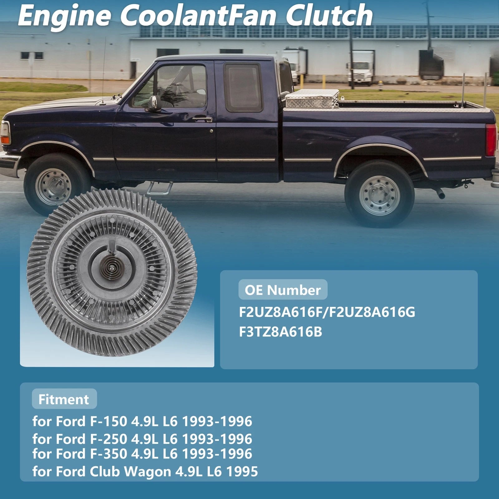 Engine Cooling Fan Clutch for Ford F-150 F-250 F-350 4.9L (1993–1996) No.F2UZ8A616F