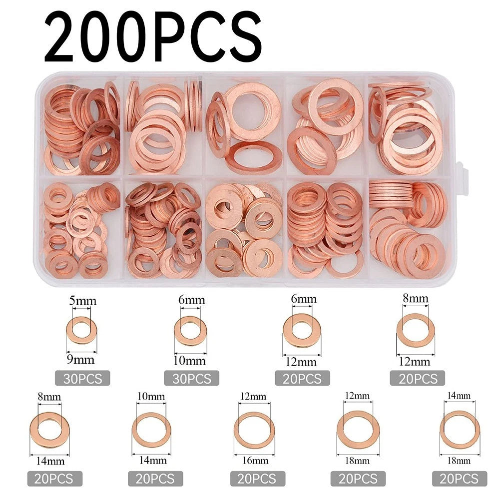 Set of 200 Copper Washers M5 Flat Sealing Rings for Pumps and Valves