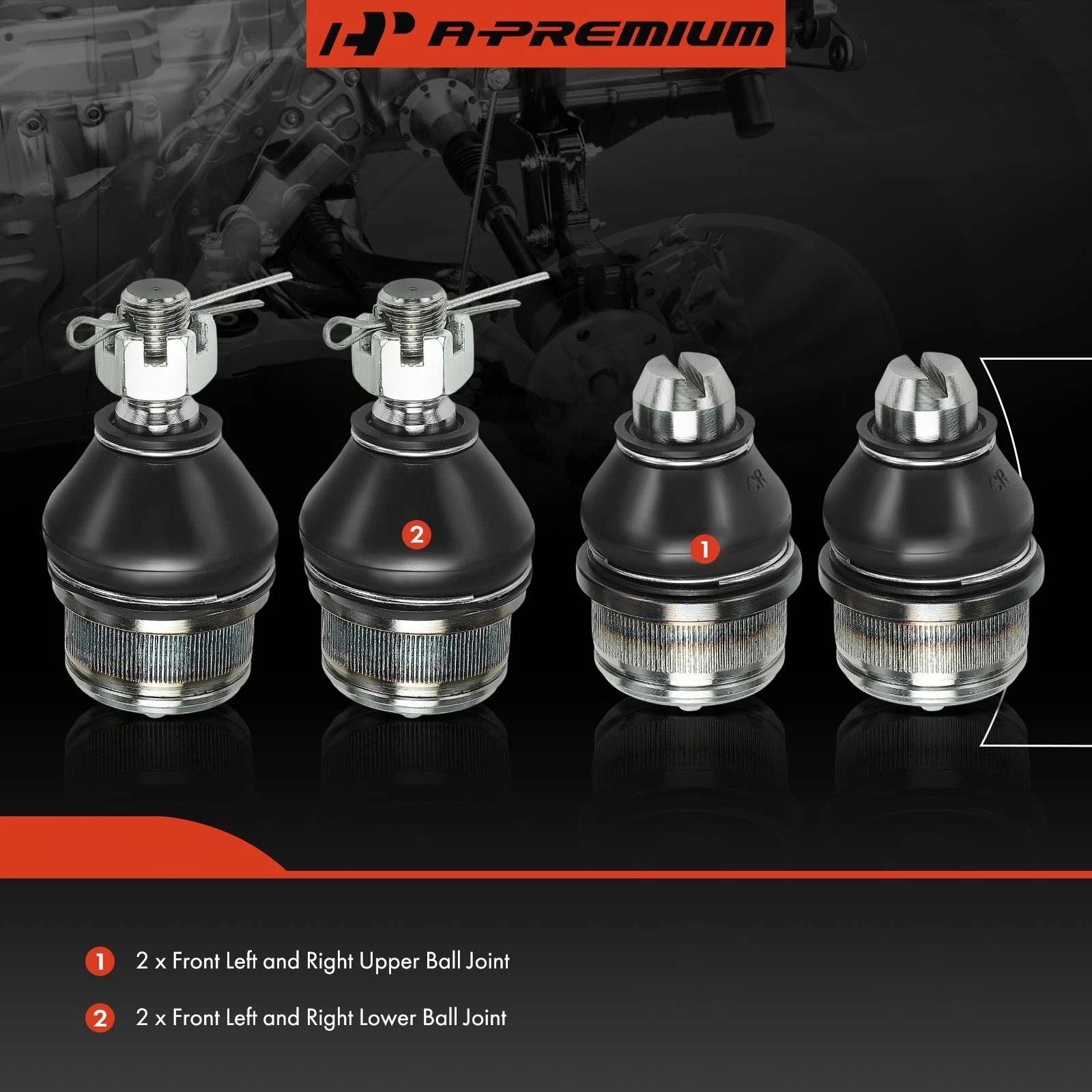 Set of 4 Front Upper & Lower Ball Joints for Ford E150 (2000-2014)