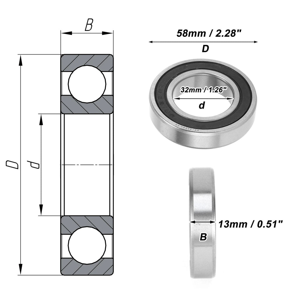 Deep Groove Ball Bearing P0 32x58x13mm for Scooter Skateboard (1 Pc)