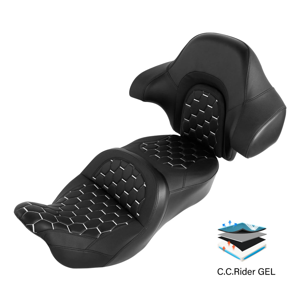 Gel Seat Backrest for Harley Street Glide (2014–2023) - Black/White