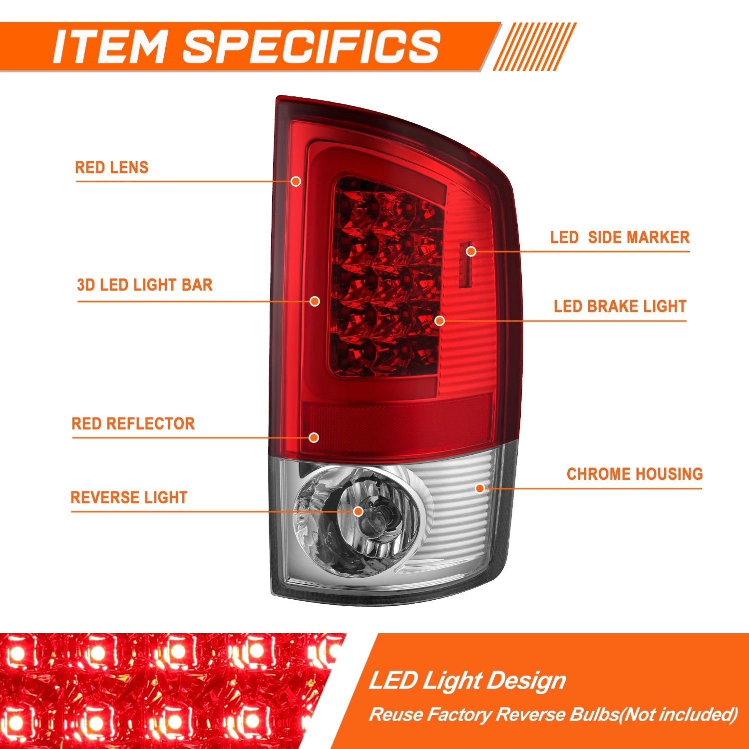 3D LED C-Bar Tail Light for Dodge Ram (2007–2009)