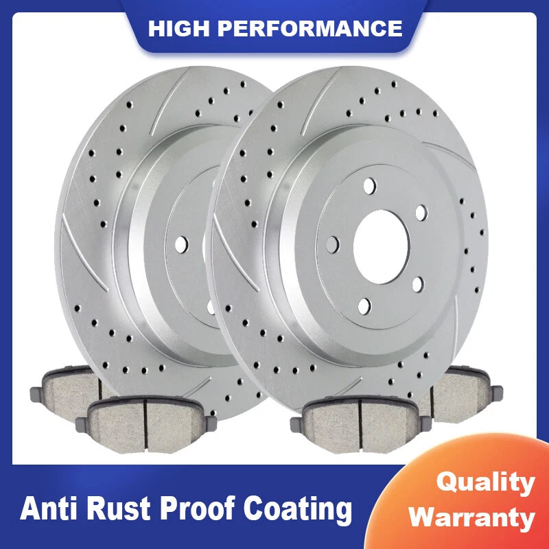 Set of 2 Drilled Rotors and Brake Pads for Ford Flex Taurus Explorer (2009–2019)