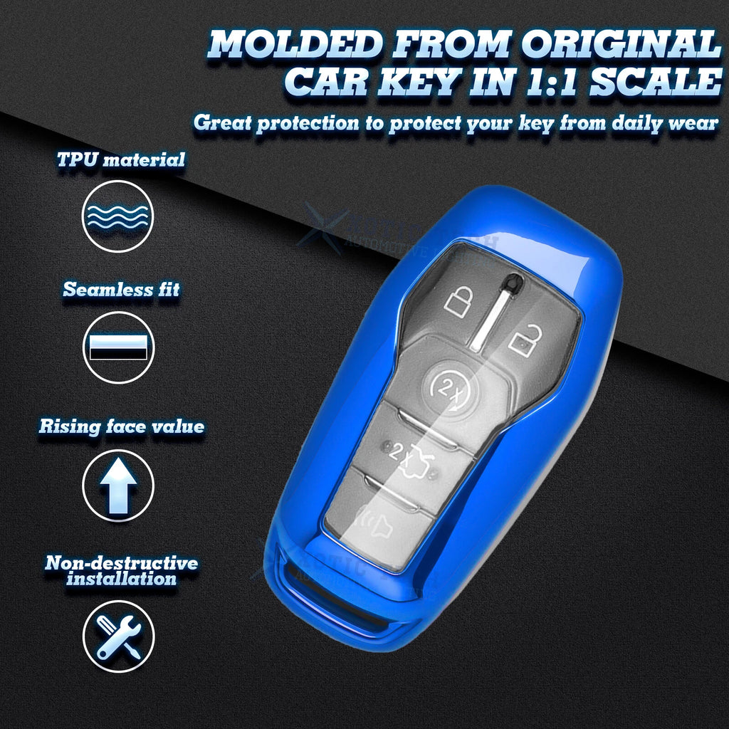 Blue 5-Button Remote Smart Key Cover Case Shell for Ford Mustang Lincoln MKZ (2010-2016)