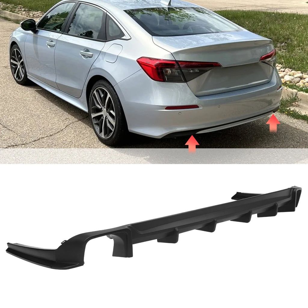 GT Style Matte Black Rear Bumper Diffuser w/ Corner Extension for Honda Civic (2022–2025)