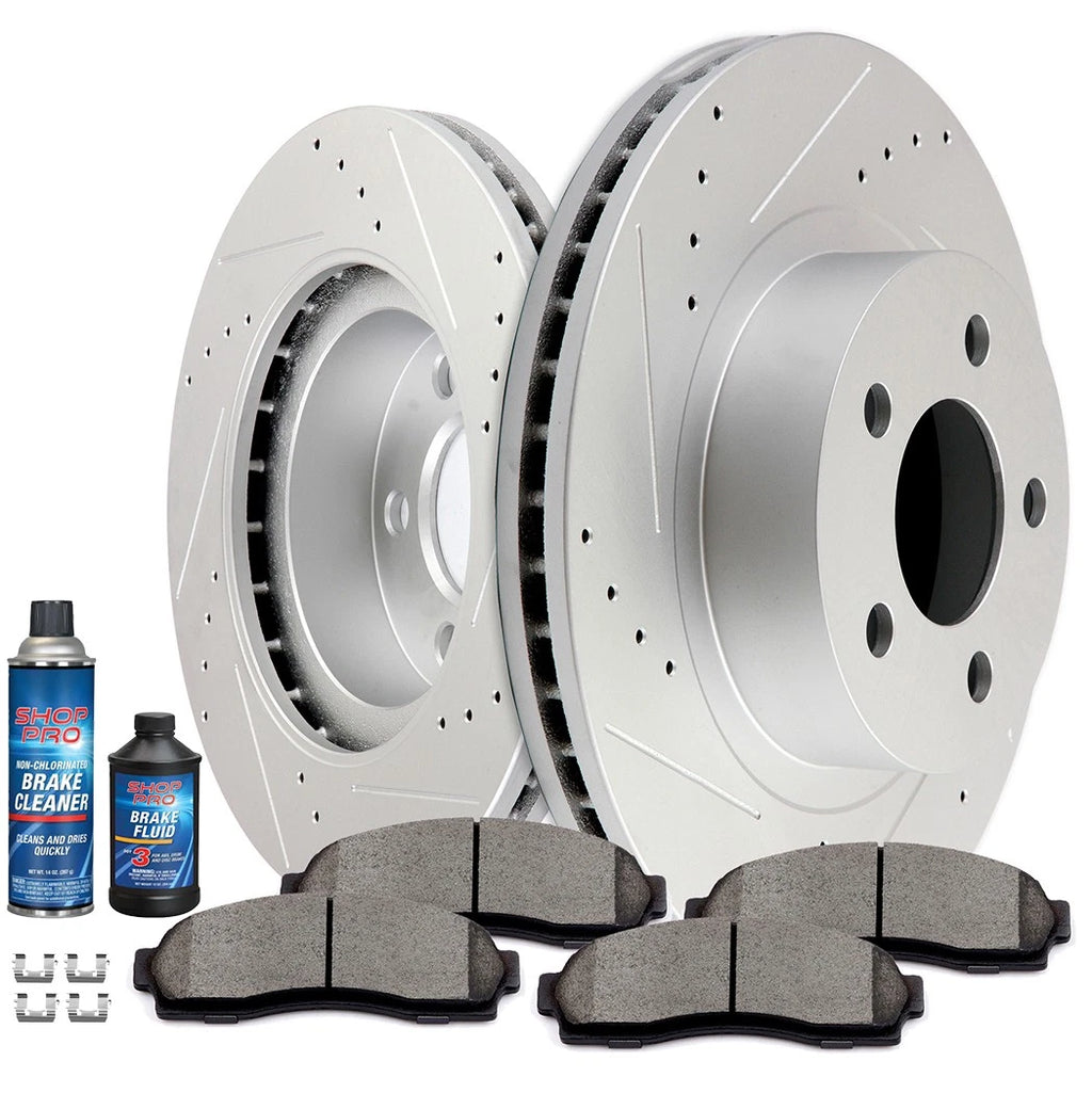 Front Drilled & Slotted Brake Rotors with Ceramic Pads for Ford Explorer