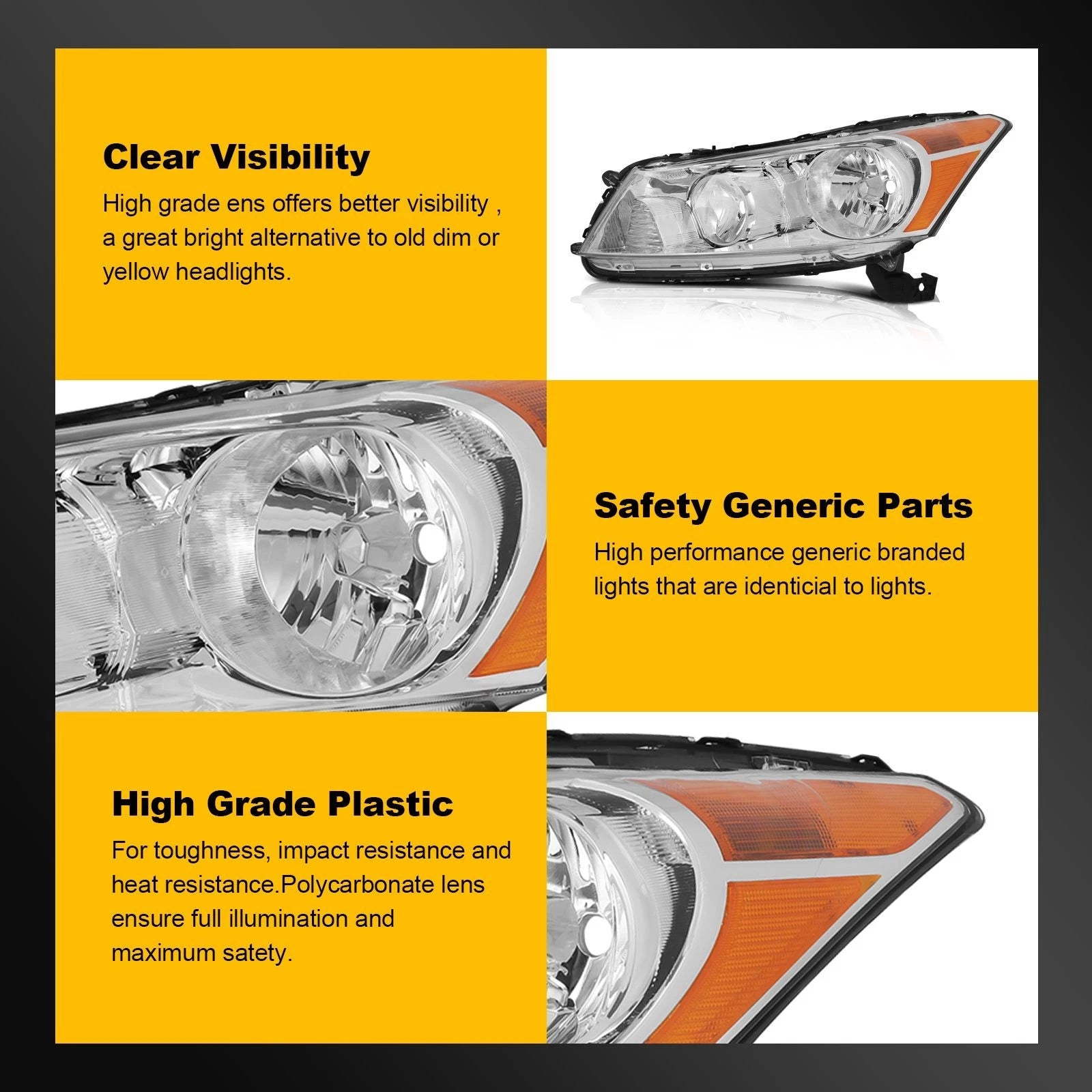 2X Chrome Headlights for Honda Accord (2008–2012)