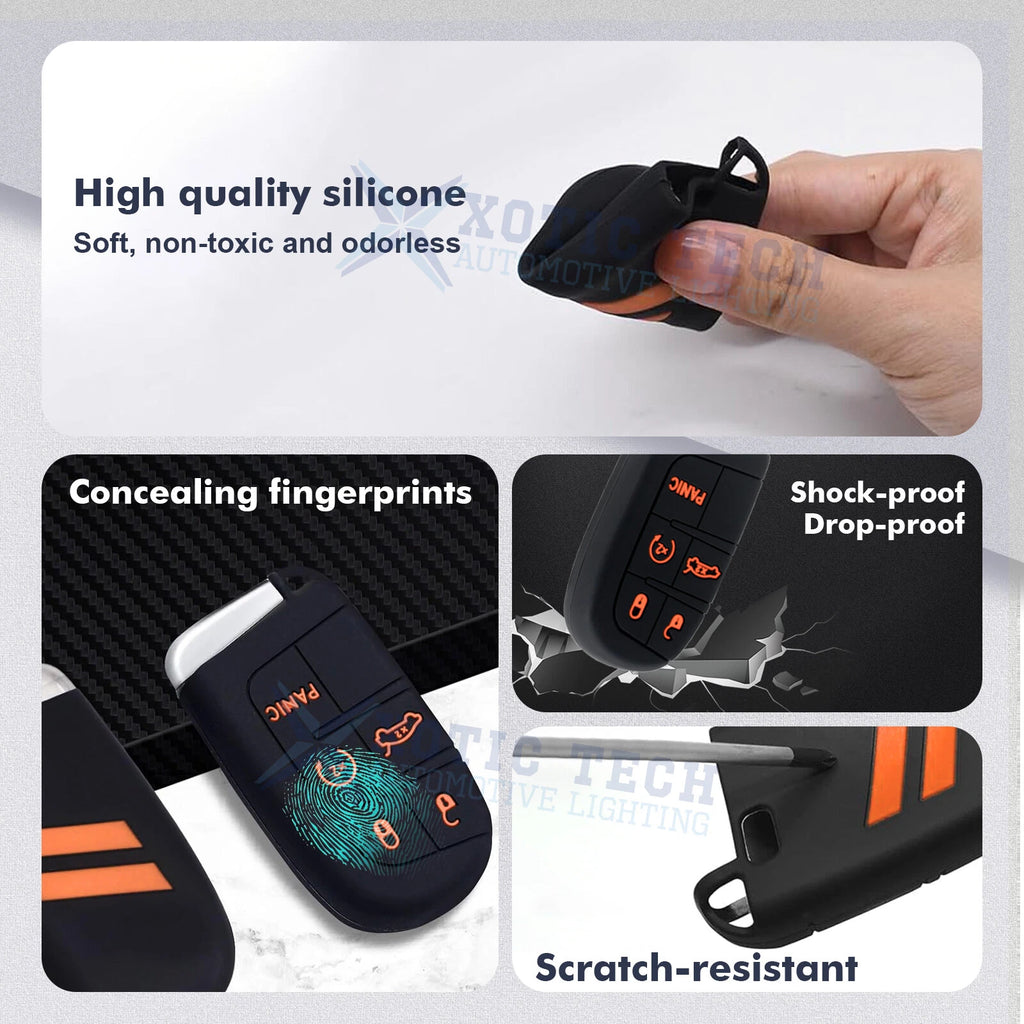 Silicone Remote Key Fob Shell Cover with Keychain for Jeep (2014-2017)