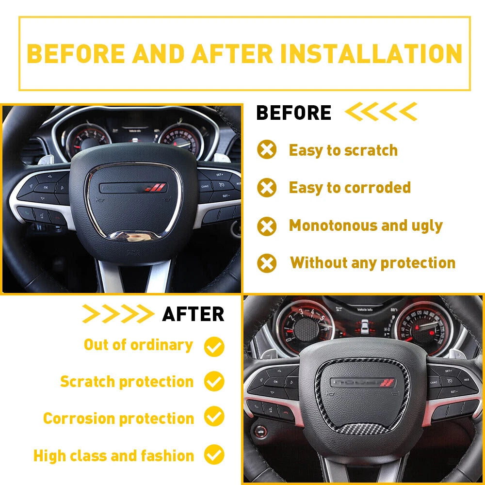 Steering Wheel Trim Center Ring Bezels for Dodge Challenger/Charger (2015–2023) Black