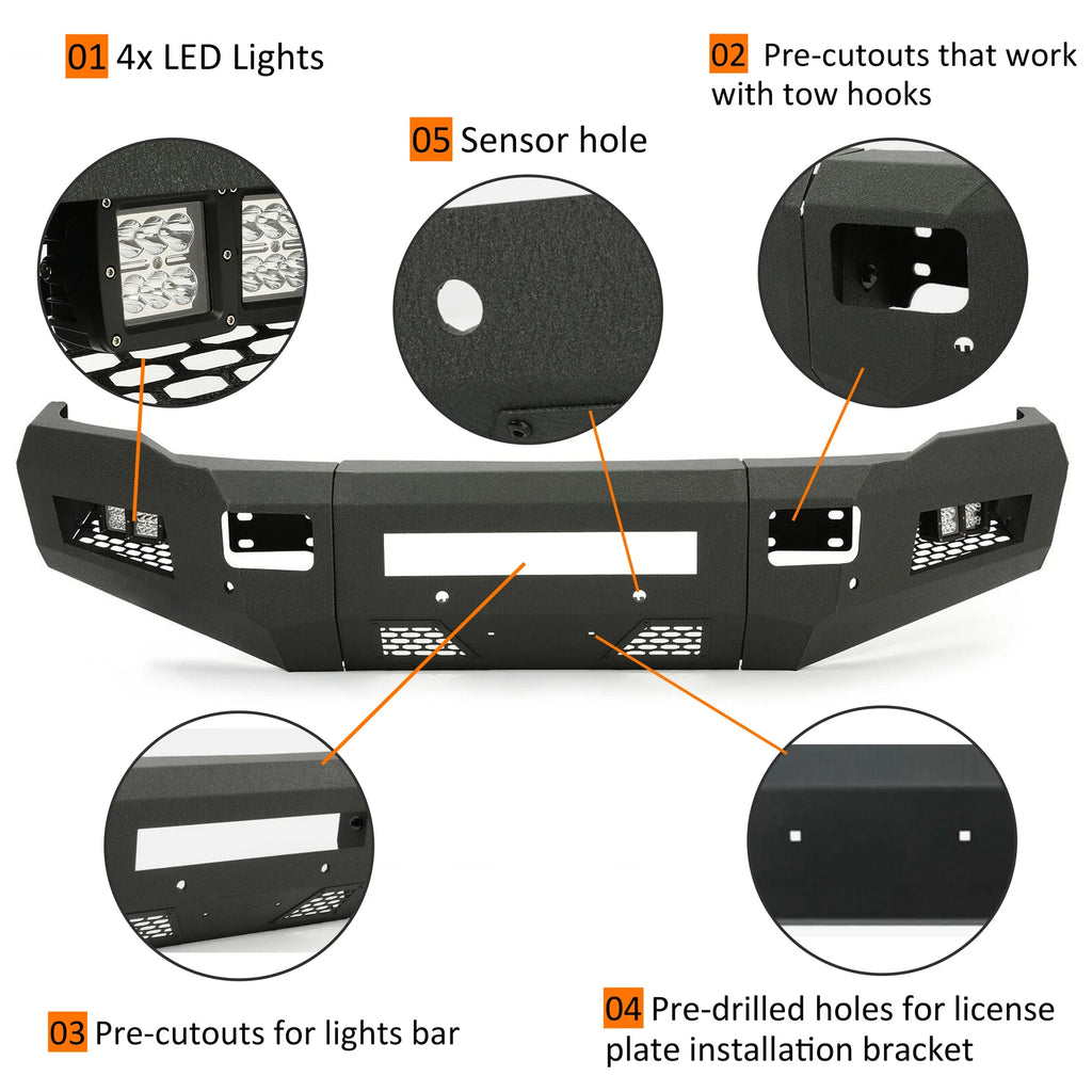 Front & Rear Bumper for Dodge Ram 2500 3500 (2010–2018) with LED Lights