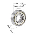Set of 5 6202ZZ Deep Groove Ball Bearings 15x35x11mm Sealed Chrome Steel