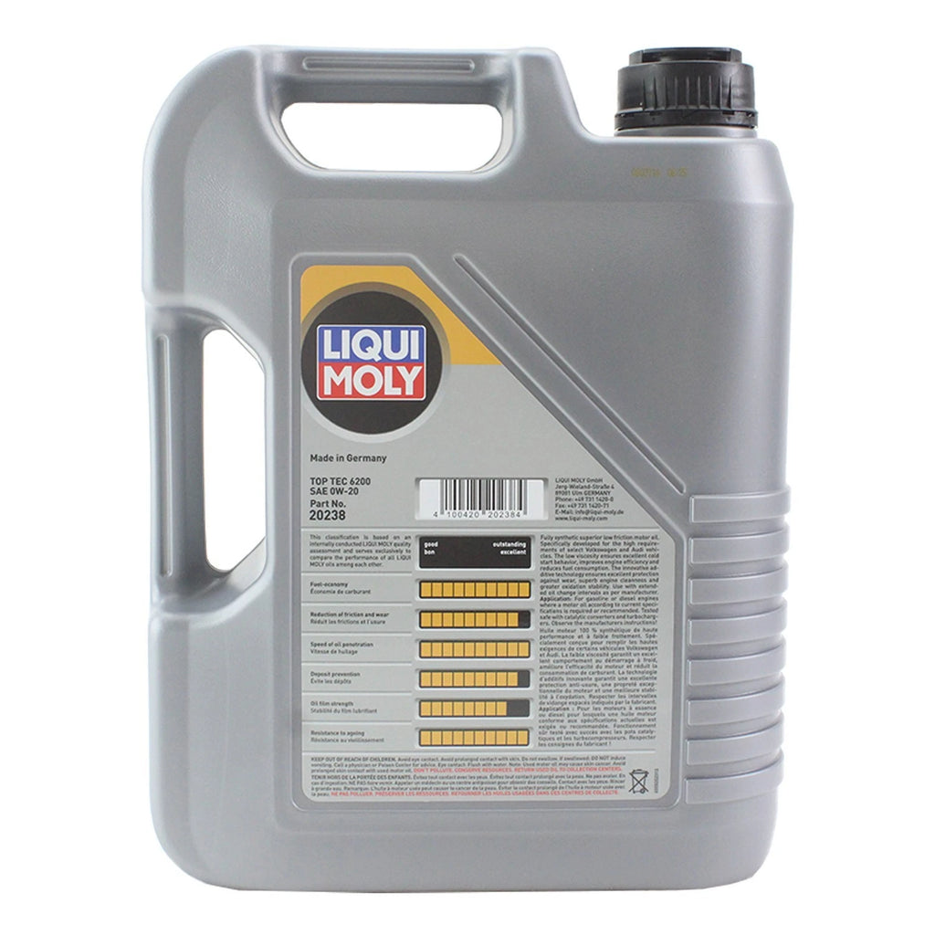 6L Liqui Moly Top Tec 6200 0W-20 Engine Oil Change Kit for Audi A3 Quattro A4 (2010–2020)
