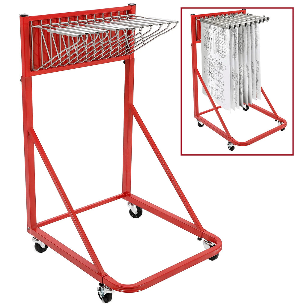 Adjustable Blueprint Storage Rack for Mobile Use with 12 Pivot Brackets