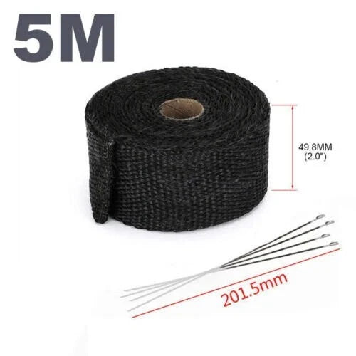 5m Exhaust Heat Wrap Roll for Motorcycle Fiberglass Tape & Stainless Ties