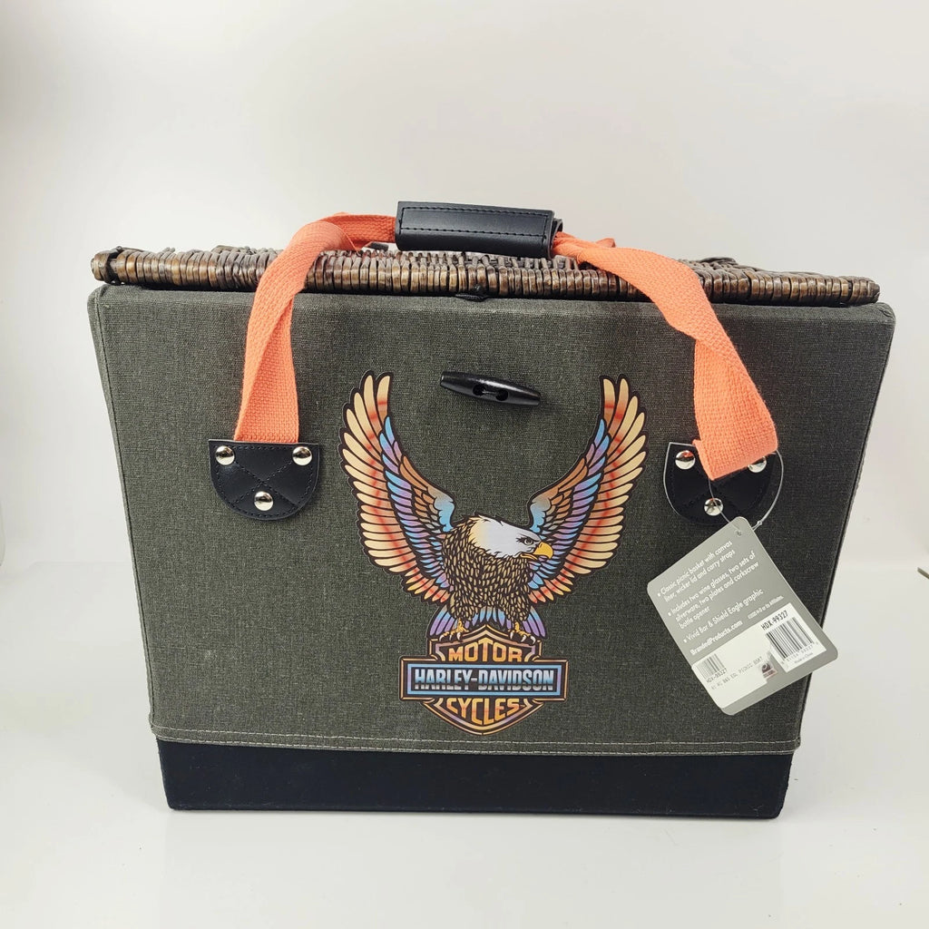Picnic Basket with Wicker Lid & Handles for Harley-Davidson (Vivid Bar & Shield)